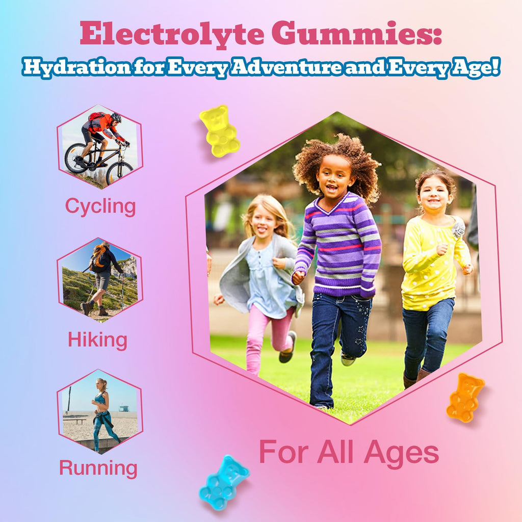 Electrolyte Gummies Sugar Free | Electrolyte Hydration Energy Gummies for Running & Sports - Energy Chews with Calcium & Vitamin C for Kids & Adults, - FENGGESTORE20