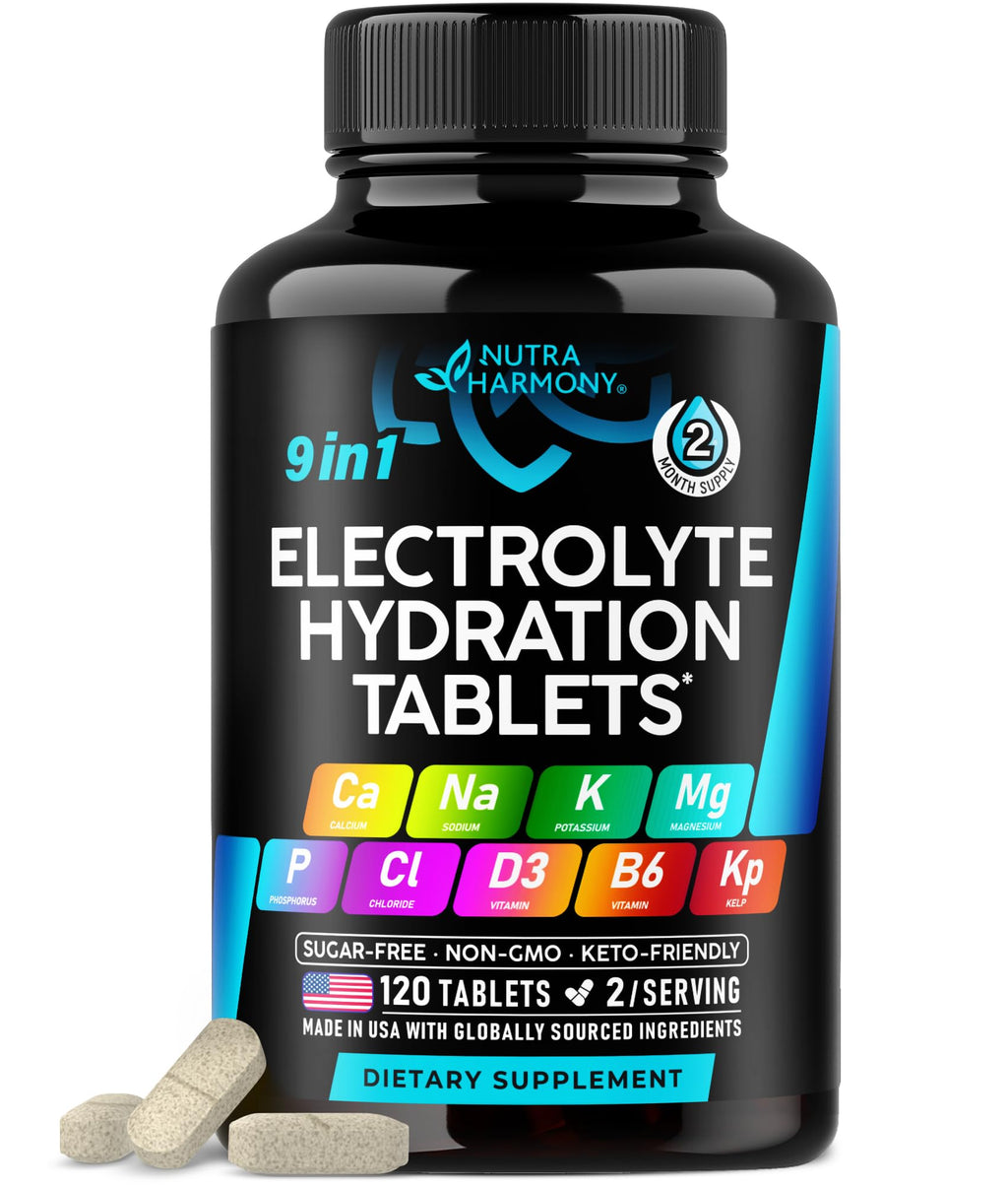Electrolytes - Electrolyte Tablets with Magnesium, Sodium, Potassium, Chloride, Vitamins D3 & B6, Kelp Powder - Salt Pills - Made in USA - FENGGESTORE20