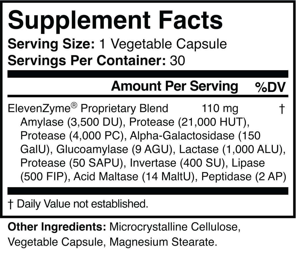 ElevenZyme - Natural Digestive Enzyme Supplement - Non-GMO, Vegan - FENGGESTORE20