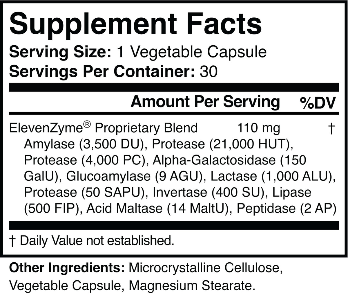 ElevenZyme - Natural Digestive Enzyme Supplement - Non-GMO, Vegan - FENGGESTORE20