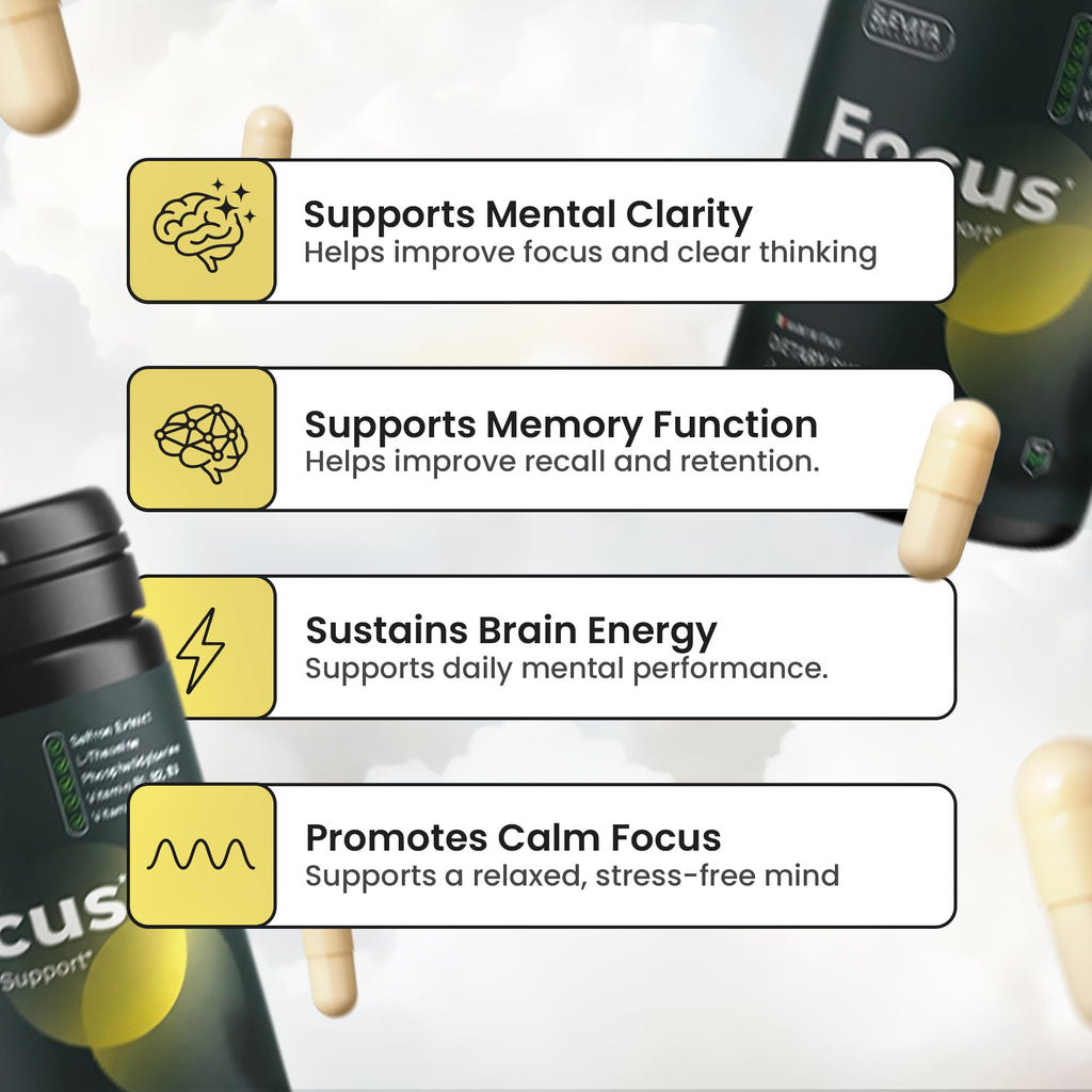 ELEVITA WELLNESS Focus Supplement (Made in Italy) | Premium Blend with L-Theanine, Lion's Mane & B Vitamins, Saffron and Vitamin D | Focus & Cognitive Support for Men & Women - FENGGESTORE20