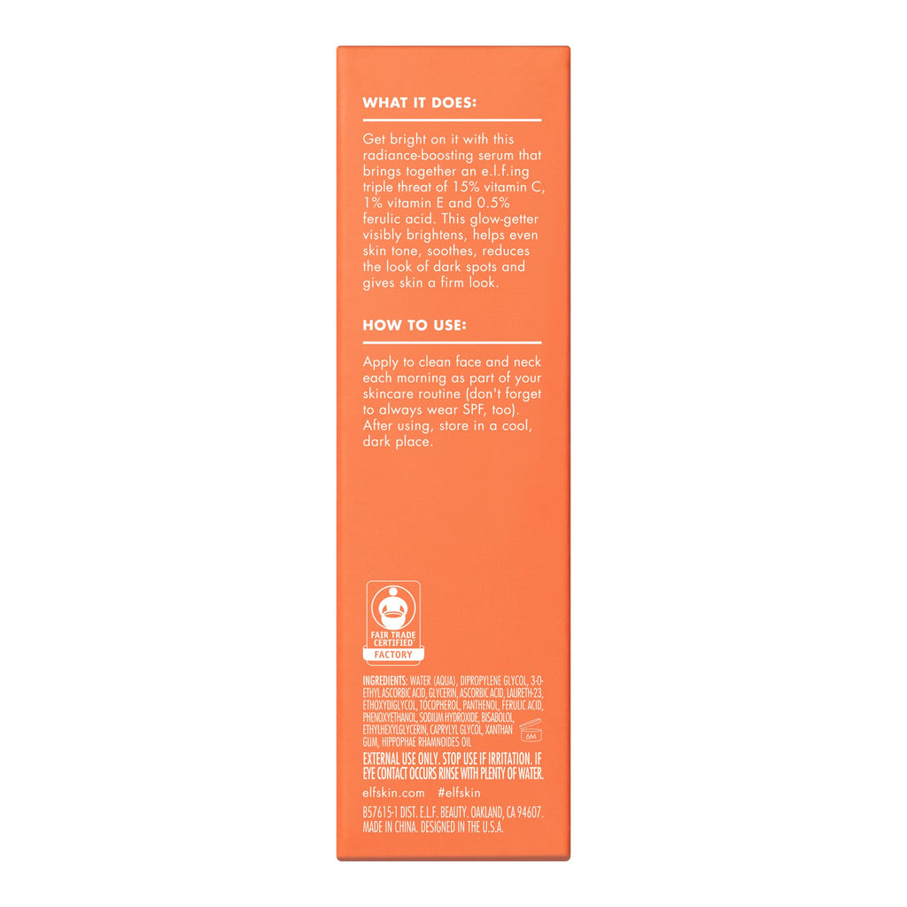 e.l.f. SKIN Bright Icon Vitamin C + E + Ferulic Serum, Brightening & Soothing Face Serum, Helps Even Skin Tone - FENGGESTORE20