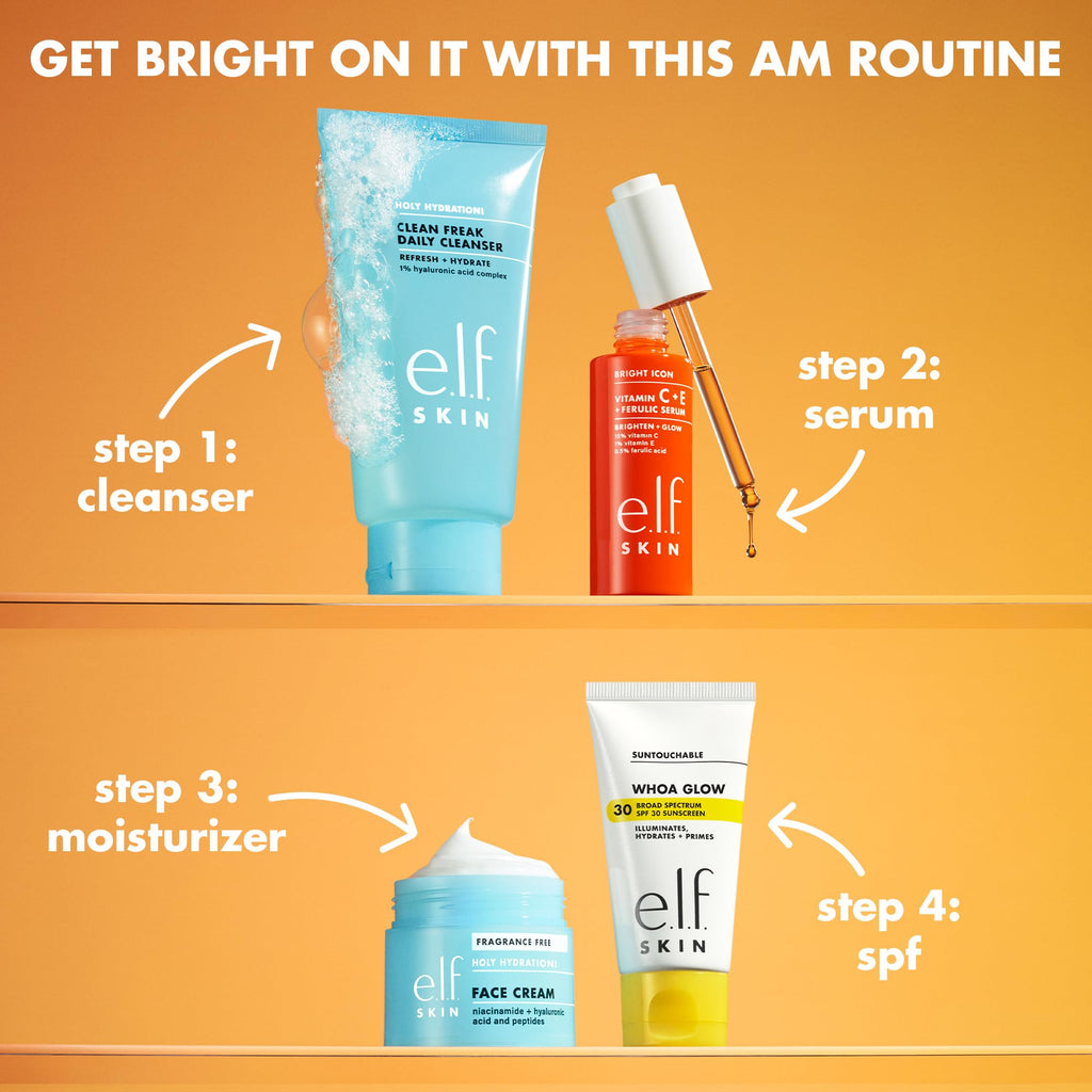 e.l.f. SKIN Bright Icon Vitamin C + E + Ferulic Serum, Brightening & Soothing Face Serum, Helps Even Skin Tone - FENGGESTORE20