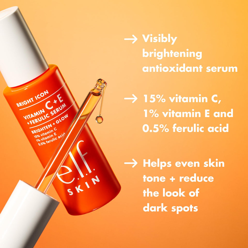 e.l.f. SKIN Bright Icon Vitamin C + E + Ferulic Serum, Brightening & Soothing Face Serum, Helps Even Skin Tone - FENGGESTORE20