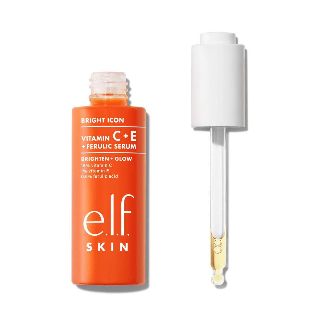 e.l.f. SKIN Bright Icon Vitamin C + E + Ferulic Serum, Brightening & Soothing Face Serum, Helps Even Skin Tone - FENGGESTORE20