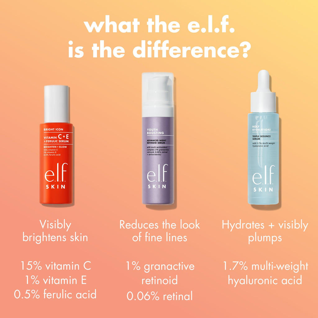 e.l.f. SKIN Bright Icon Vitamin C + E + Ferulic Serum, Brightening & Soothing Face Serum, Helps Even Skin Tone - FENGGESTORE20