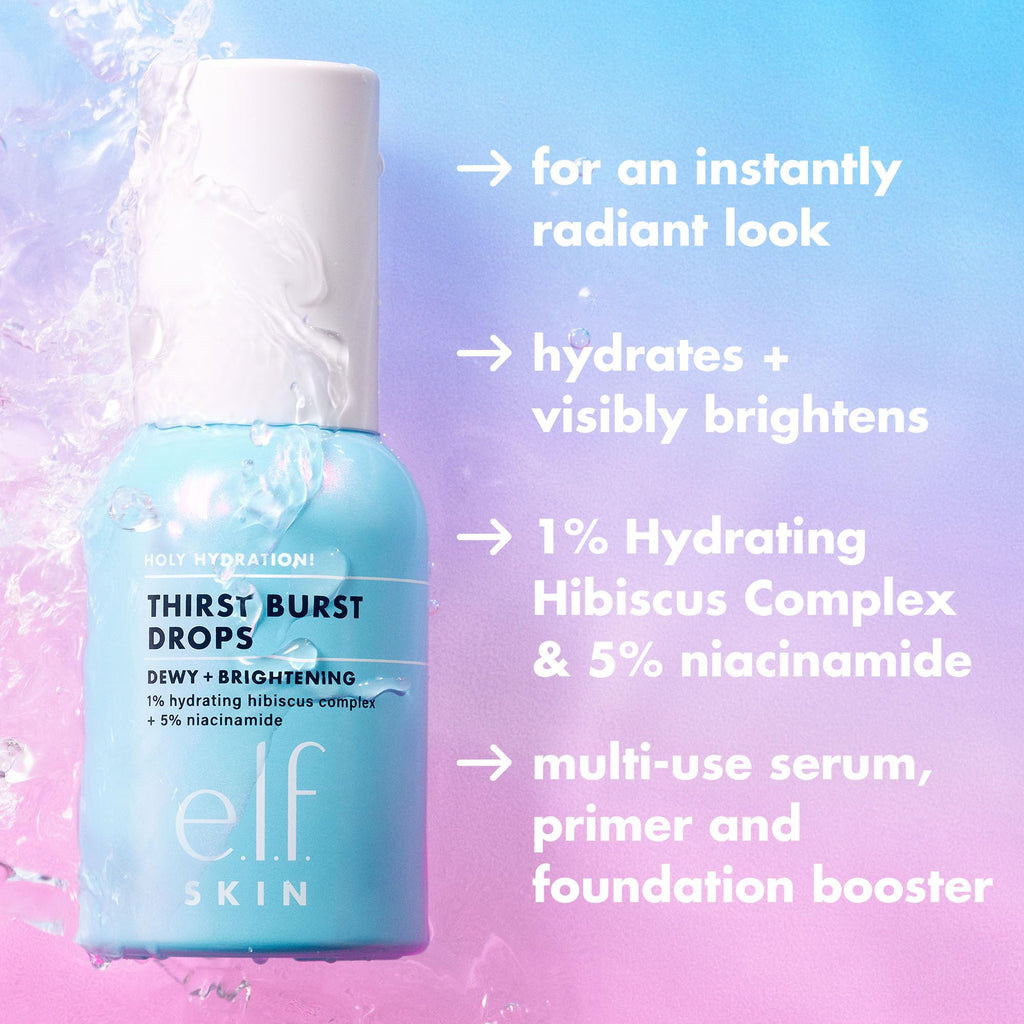 e.l.f. SKIN Holy Hydration! Thirst Burst Drops, Serum For A Radiant Complexion Instantly & Over Time, Made With Hyaluronic Acid, Vegan & Cruelty-Free - FENGGESTORE20