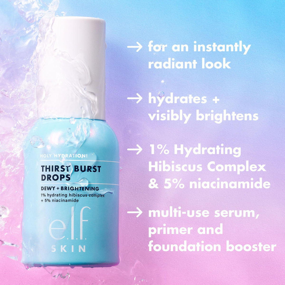 e.l.f. SKIN Holy Hydration! Thirst Burst Drops, Serum For A Radiant Complexion Instantly & Over Time, Made With Hyaluronic Acid, Vegan & Cruelty-Free - FENGGESTORE20