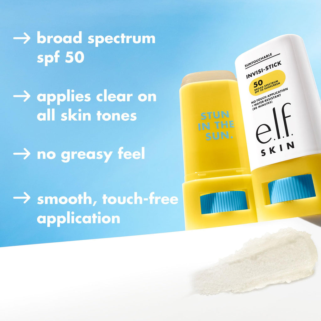 e.l.f. SKIN Suntouchable Invisi-Stick SPF 50, Clear Sunscreen For A Natural Finish, Made With Moisturizing Sunflower Seed Oil, Vegan & Cruelty-Free - FENGGESTORE20