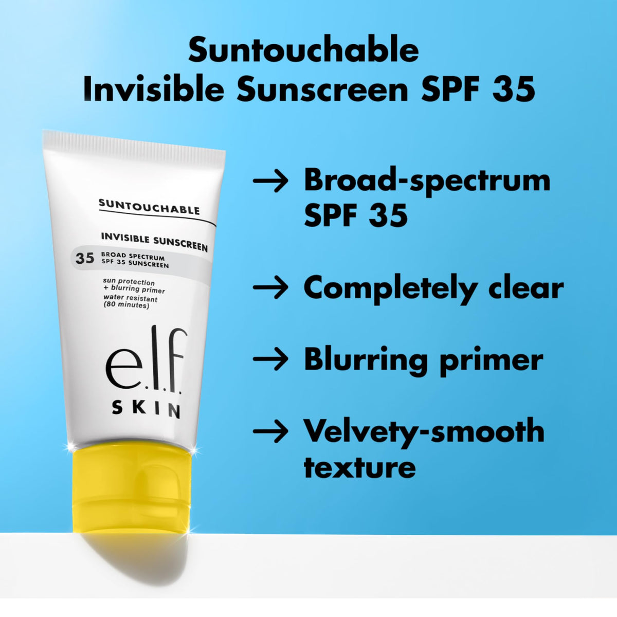 e.l.f. SKIN Suntouchable Invisible SPF 35, Lightweight, Gel-based Sunscreen For A Smooth Complexion, Doubles As A Makeup Primer - FENGGESTORE20