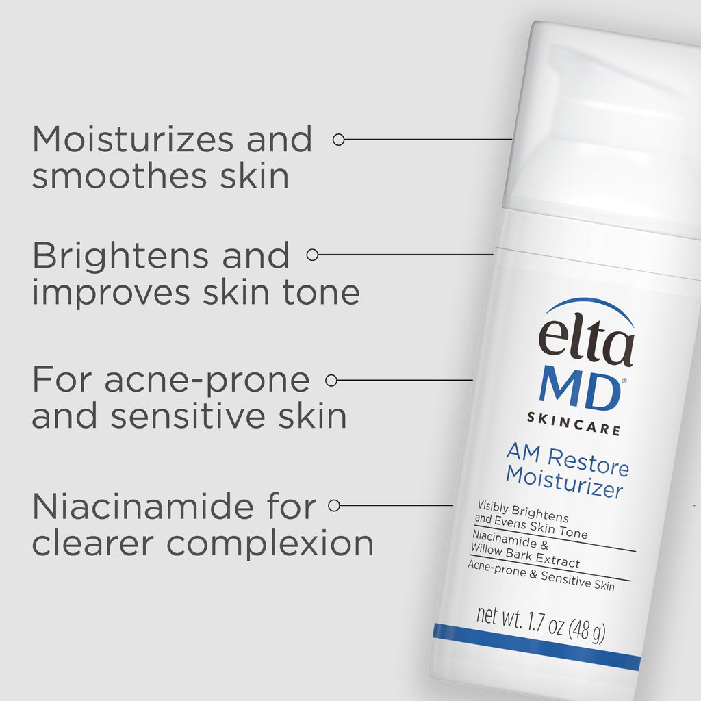 EltaMD AM Restore Face Moisturizer for Women and Men, Light Moisturizer Face Cream, Made with Niacinamide and Hyaluronic Acid, 1.7 oz Pump - FENGGESTORE20