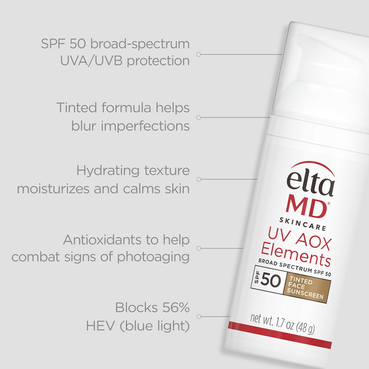 EltaMD UV AOX Elements Tinted Mineral Face Sunscreen Lotion, Tinted Moisturizer for Face SPF 50 with Antioxidants, For Dry Sensitive Skin 1.7 oz Pump - FENGGESTORE20