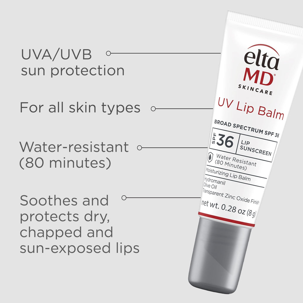 EltaMD UV Lip Balm SPF Sunscreen, Sunscreen Lip Balm with SPF 30+, Protects Dry Cracked Lips, Transparent Zinc Oxide, 0.28 Tube - FENGGESTORE20
