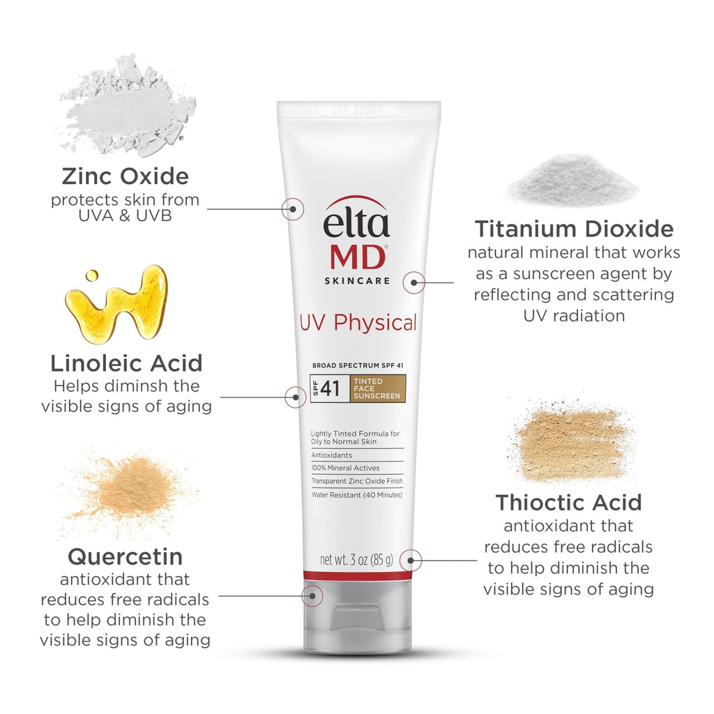 EltaMD UV Physical Tinted Mineral Sunscreen for Face SPF 41, 100% Mineral Actives Tinted Face Lotion, Water Resistant, Paraben-Free - FENGGESTORE20