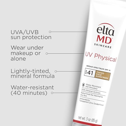 EltaMD UV Physical Tinted Mineral Sunscreen for Face SPF 41, 100% Mineral Actives Tinted Face Lotion, Water Resistant, Paraben-Free - FENGGESTORE20
