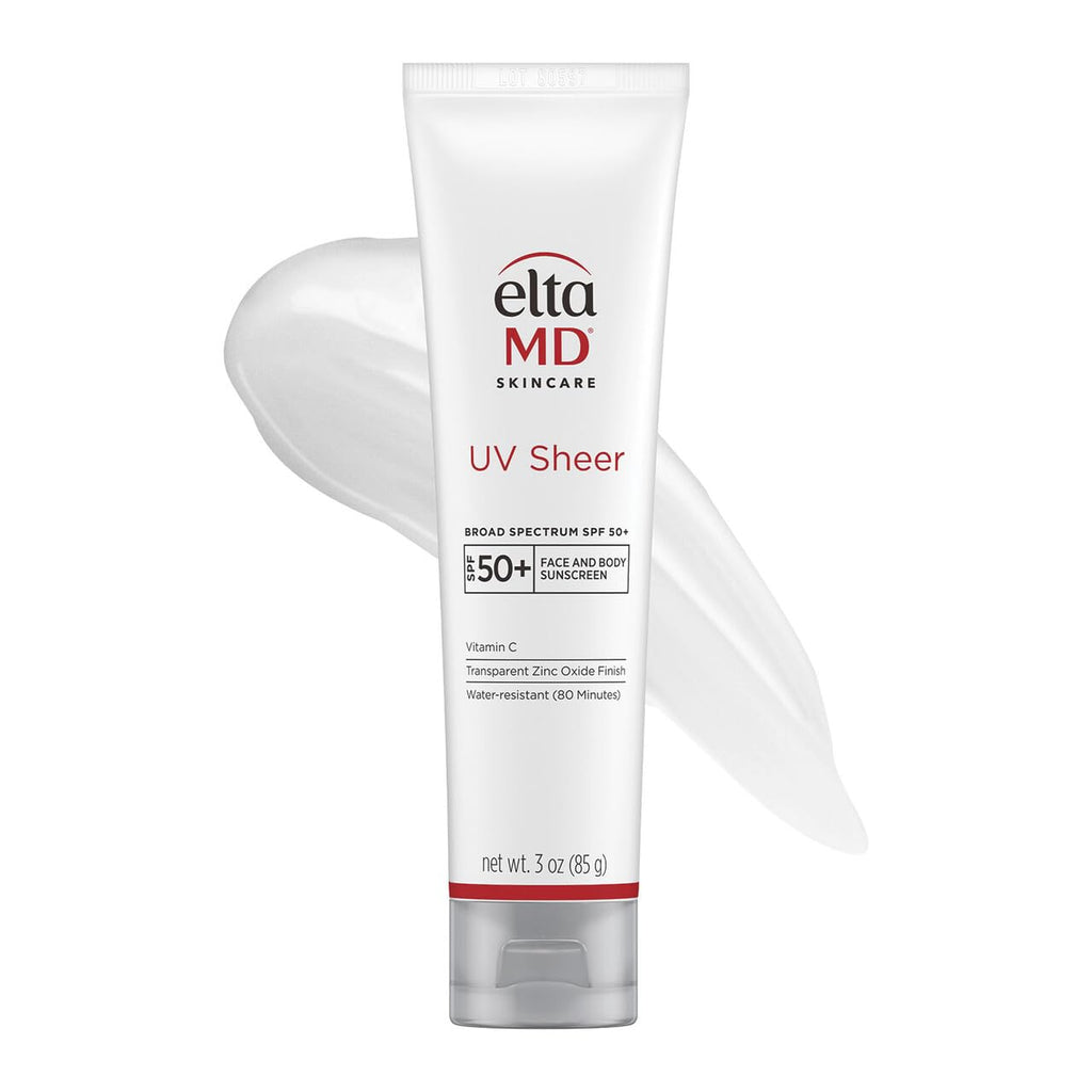 EltaMD UV Sheer Face and Body Sunscreen SPF 50+, Oil Free, No White Cast Sunscreen for Face and Body, Zinc Oxide Formula, 3.0 oz Tube - FENGGESTORE20