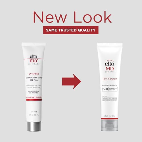 EltaMD UV Sheer Face and Body Sunscreen SPF 50+, Oil Free, No White Cast Sunscreen for Face and Body, Zinc Oxide Formula, 3.0 oz Tube - FENGGESTORE20
