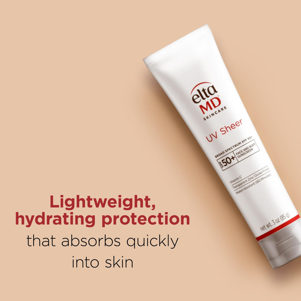 EltaMD UV Sheer Face and Body Sunscreen SPF 50+, Oil Free, No White Cast Sunscreen for Face and Body, Zinc Oxide Formula, 3.0 oz Tube - FENGGESTORE20