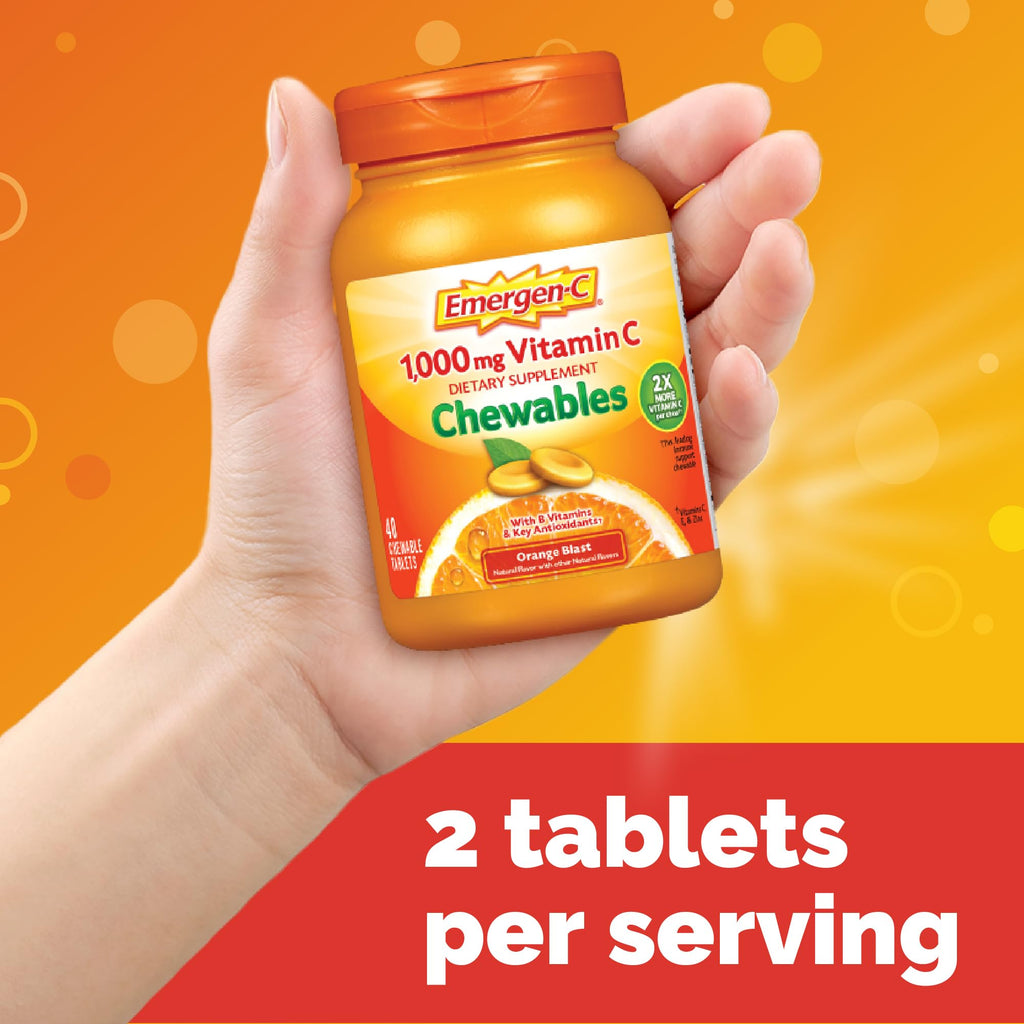 Emergen-C Chewable Vitamin C 1000mg, With B Vitamins And Antioxidants Tablet (40 Count, Orange Blast Flavor), Dietary Supplement - FENGGESTORE20