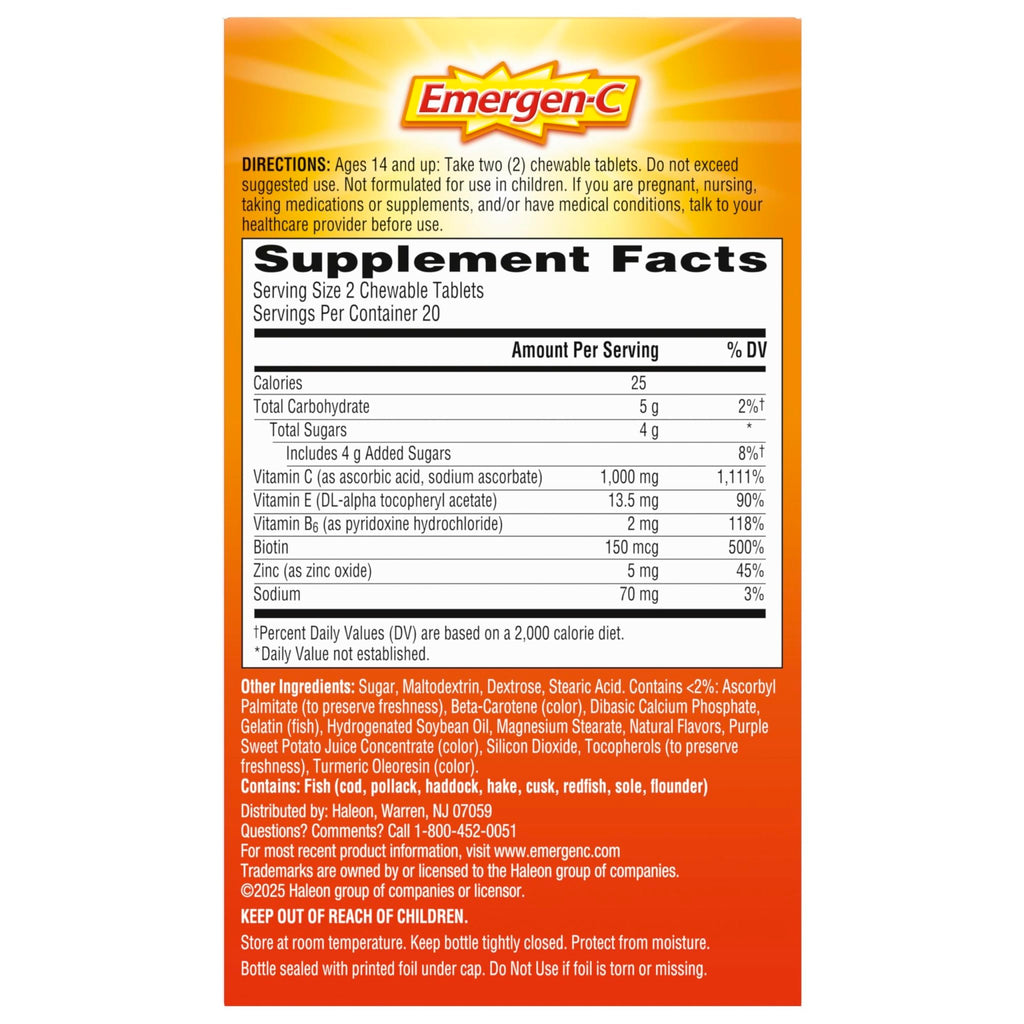 Emergen-C Chewable Vitamin C 1000mg, With B Vitamins And Antioxidants Tablet (40 Count, Orange Blast Flavor), Dietary Supplement - FENGGESTORE20