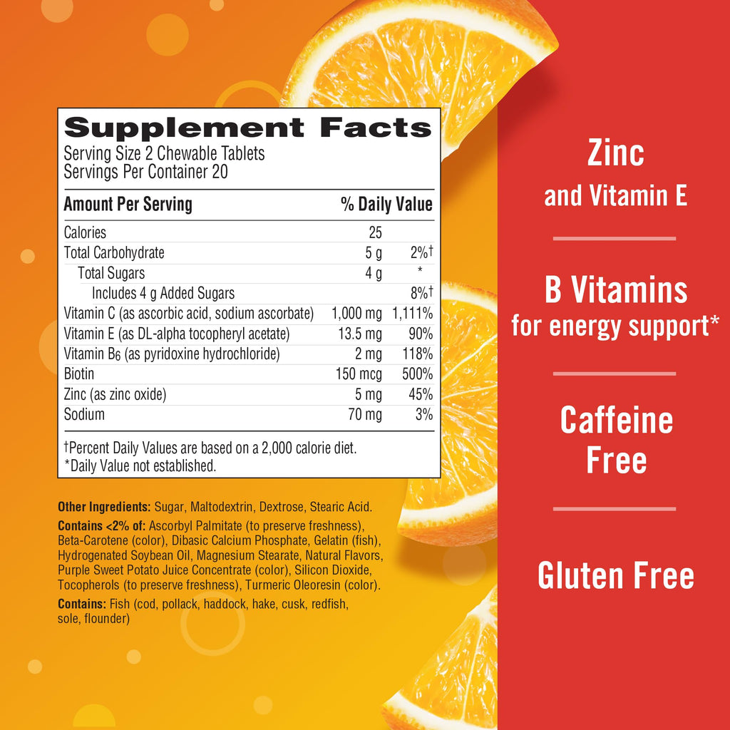 Emergen-C Chewable Vitamin C 1000mg, With B Vitamins And Antioxidants Tablet (40 Count, Orange Blast Flavor), Dietary Supplement - FENGGESTORE20