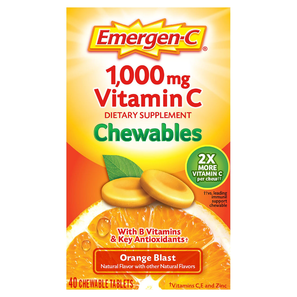 Emergen-C Chewable Vitamin C 1000mg, With B Vitamins And Antioxidants Tablet (40 Count, Orange Blast Flavor), Dietary Supplement - FENGGESTORE20