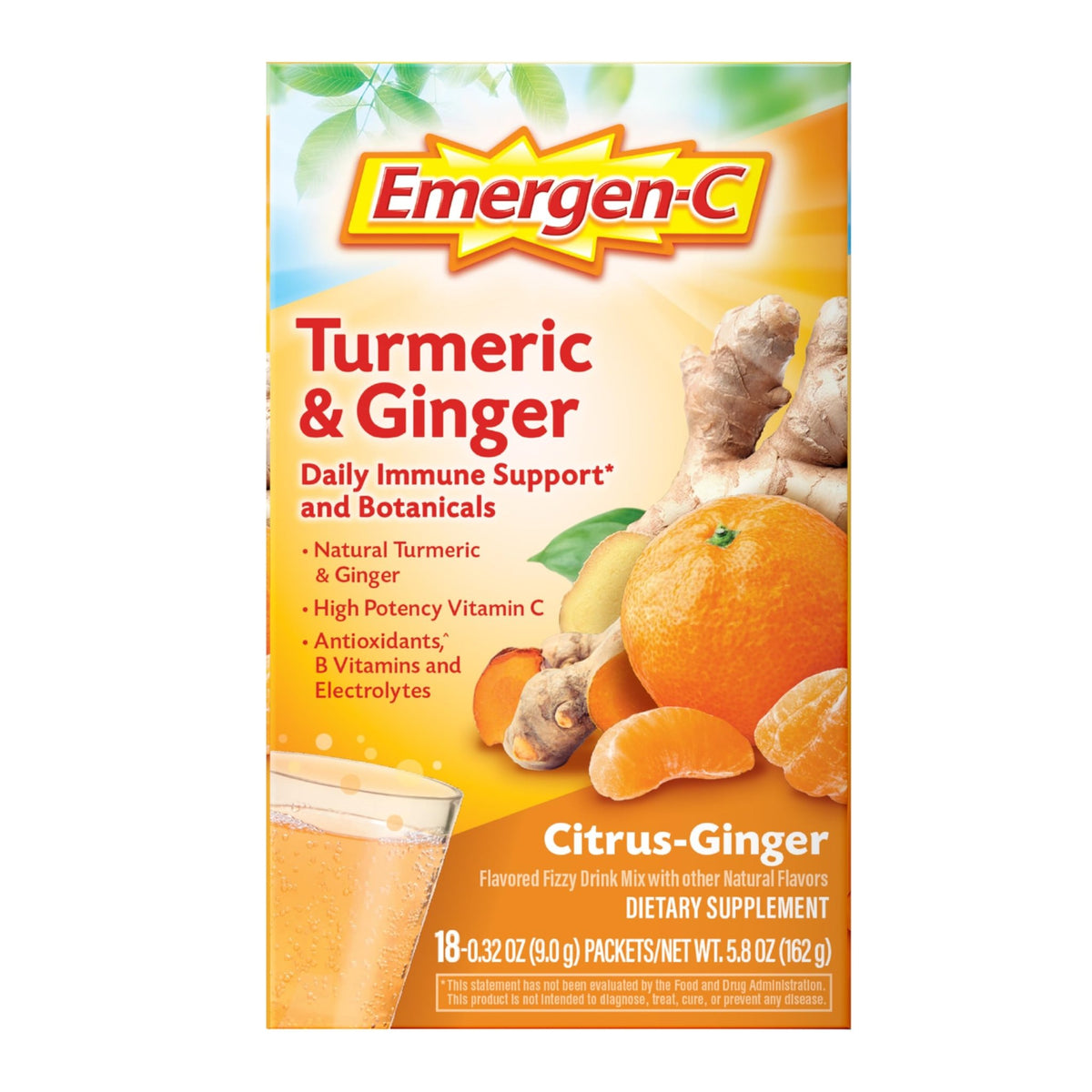 Emergen-C Citrus-Ginger Fizzy Drink Mix, Turmeric and Ginger, Immune Support, Natural Flavors - FENGGESTORE20