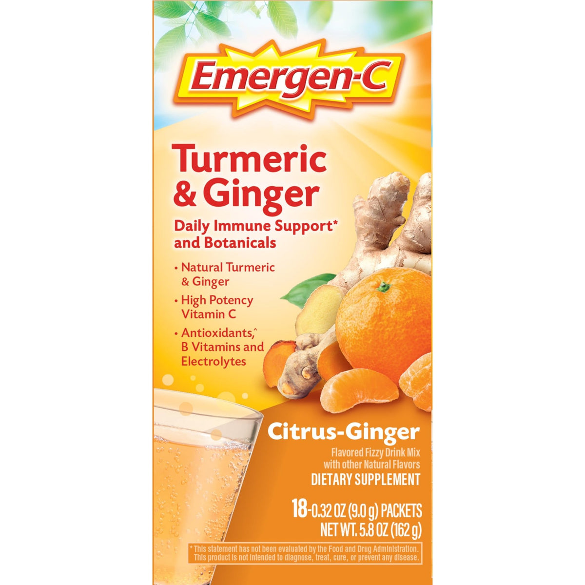Emergen-C Citrus-Ginger Fizzy Drink Mix, Turmeric and Ginger, Immune Support, Natural Flavors - FENGGESTORE20