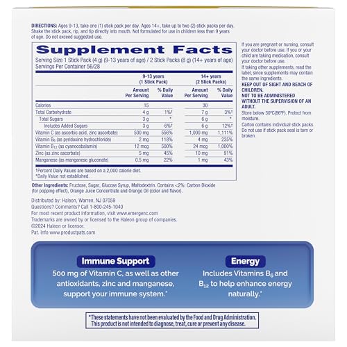 Emergen-C Crystals, On-the-Go Emergen-C Immune Support Supplement with Vitamin C, B Vitamins, Zinc and Manganese - FENGGESTORE20