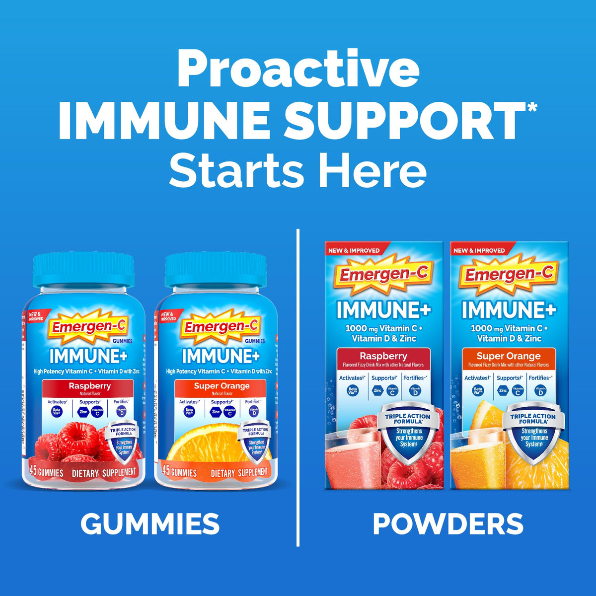 Emergen-C Immune+ Triple Action Immune Support Powder, BetaVia (R), 1000mg Vitamin C, B Vitamins, Vitamin D and Antioxidants - FENGGESTORE20