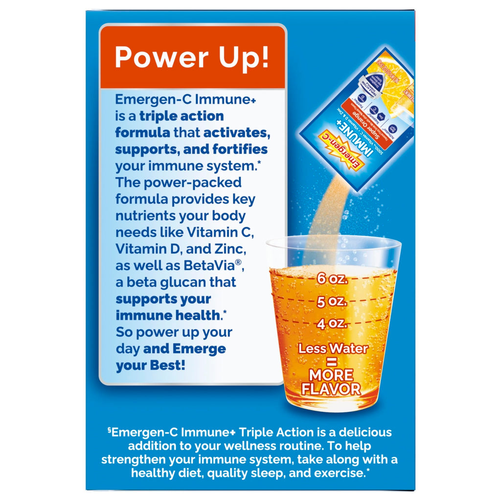 Emergen-C Immune+ Triple Action Immune Support Powder, BetaVia (R), 1000mg Vitamin C, B Vitamins, Vitamin D and Antioxidants - FENGGESTORE20