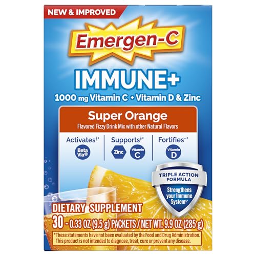 Emergen-C Immune+ Triple Action Immune Support Powder, BetaVia (R), 1000mg Vitamin C, B Vitamins, Vitamin D and Antioxidants - FENGGESTORE20