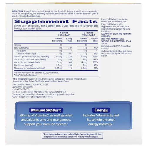 Emergen-C Kidz Crystals, On-the-Go Emergen-C Immune Support Supplement with Vitamin C, B Vitamins, Zinc and Manganese - FENGGESTORE20