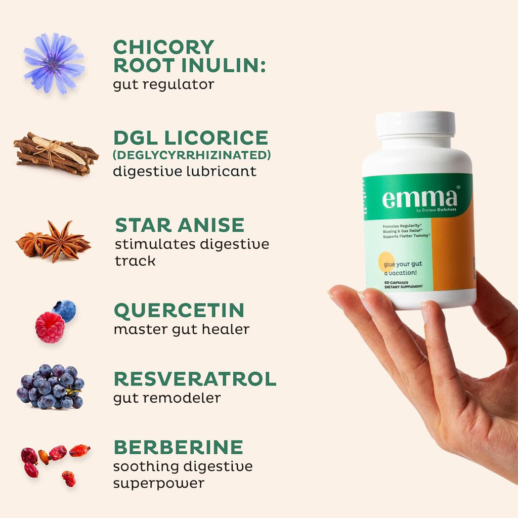 Emma Gut Health Relief Supplement, Doctor Endorsed Formula for Women & Men, Leaky Gut & Digestive Support for Constipation, Bloating & Gas Relief - FENGGESTORE20