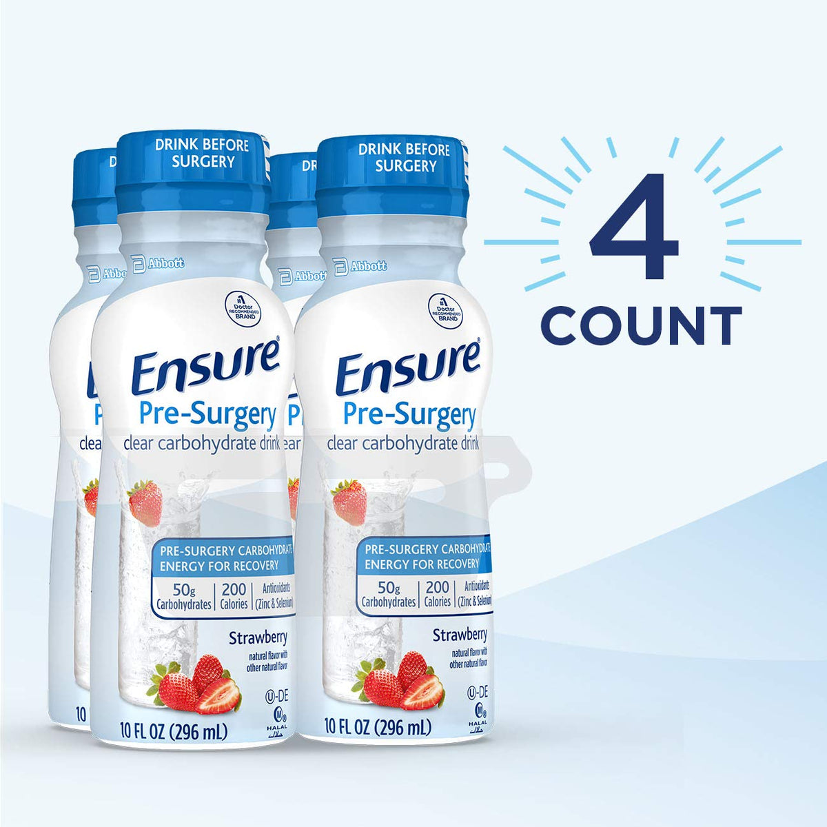 Ensure Pre-Surgery, Clear Carbohydrate Drink, Strawberry, 10 fl oz, 4 Count - FENGGESTORE20