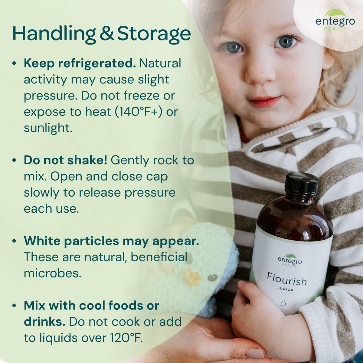 ENTEGRO Flourish Junior Liquid Probiotic & Postbiotic Supplement - Glass | 11 Live Cultures | Gut & Digestive Health for Women, Men & Kids | Organic, Vegan, Allergen Free | USA Made | 16 fl oz - FENGGESTORE20