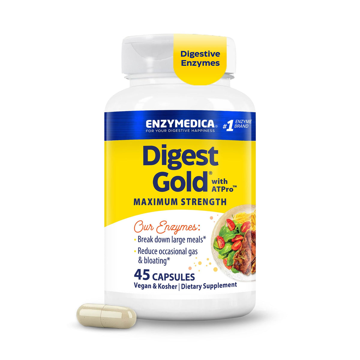Enzymedica, Digest Gold + ATPro, Maximum Strength Enzymes, 45 Capsules - FENGGESTORE20