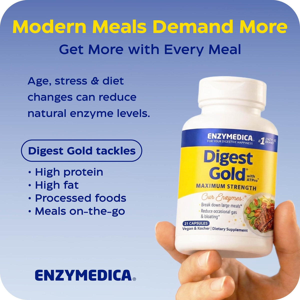 Enzymedica, Digest Gold + ATPro, Maximum Strength Enzymes, 45 Capsules - FENGGESTORE20
