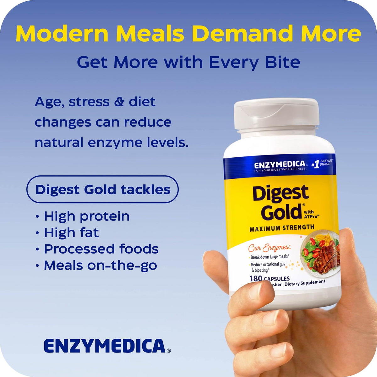 Enzymedica Digest Gold - Digestive Enzyme Supplement for Women & Men, Enzyme Capsules for Digestion, Gut Health Support, Helps Gas & Bloating, ATPro Energy Support, - FENGGESTORE20