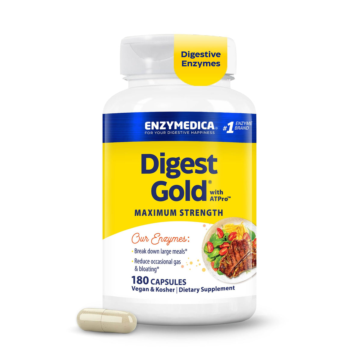 Enzymedica Digest Gold - Digestive Enzyme Supplement for Women & Men, Enzyme Capsules for Digestion, Gut Health Support, Helps Gas & Bloating, ATPro Energy Support, - FENGGESTORE20