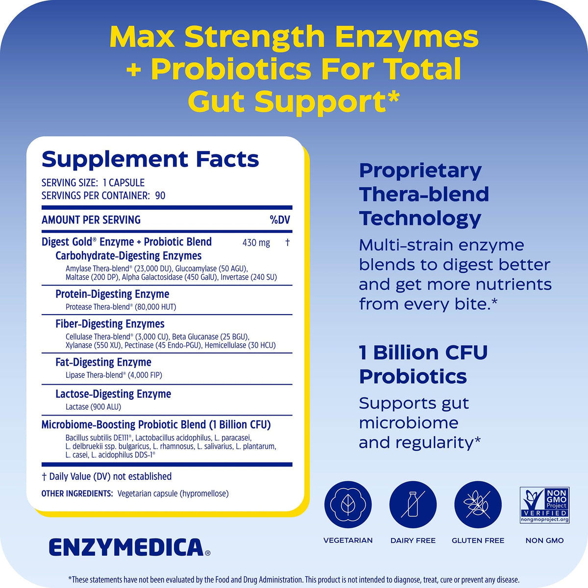Enzymedica Digest Gold + Probiotics - Digestive Enzyme Supplement for Women & Men, Enzyme and Probiotic Capsules for Digestion, Gut Health Support, - FENGGESTORE20