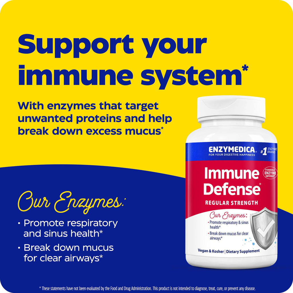 Enzymedica Immune Defense Regular Strength Caps - Proteolytic Enzyme Supplement for Men & Women, Immune Health Support Supplement with Protease, Catalase, Serrapeptase & Mucolase, Vegan - 180 Capsules - FENGGESTORE20