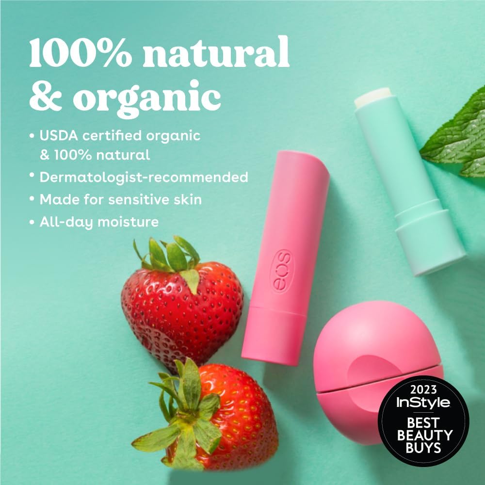 eos 100% Natural & Organic Lip Balm Sticks - Sweet Mint, All Natural Lip Balm, All-Day Moisture - FENGGESTORE20