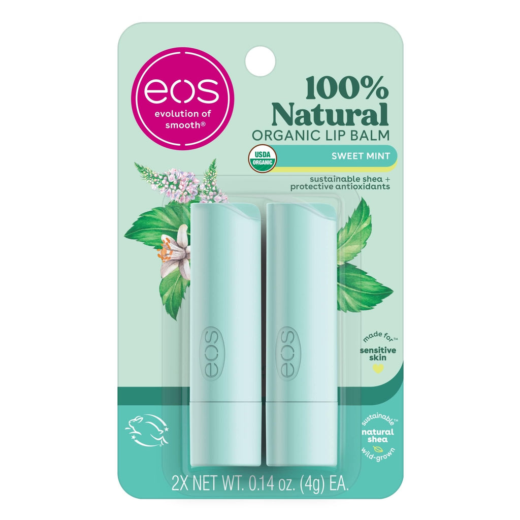 eos 100% Natural & Organic Lip Balm Sticks - Sweet Mint, All Natural Lip Balm, All-Day Moisture - FENGGESTORE20