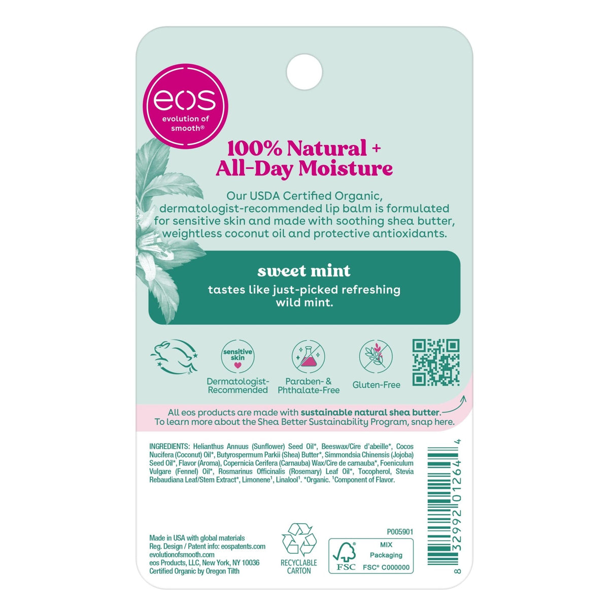 eos 100% Natural & Organic Lip Balm Sticks - Sweet Mint, All Natural Lip Balm, All-Day Moisture - FENGGESTORE20