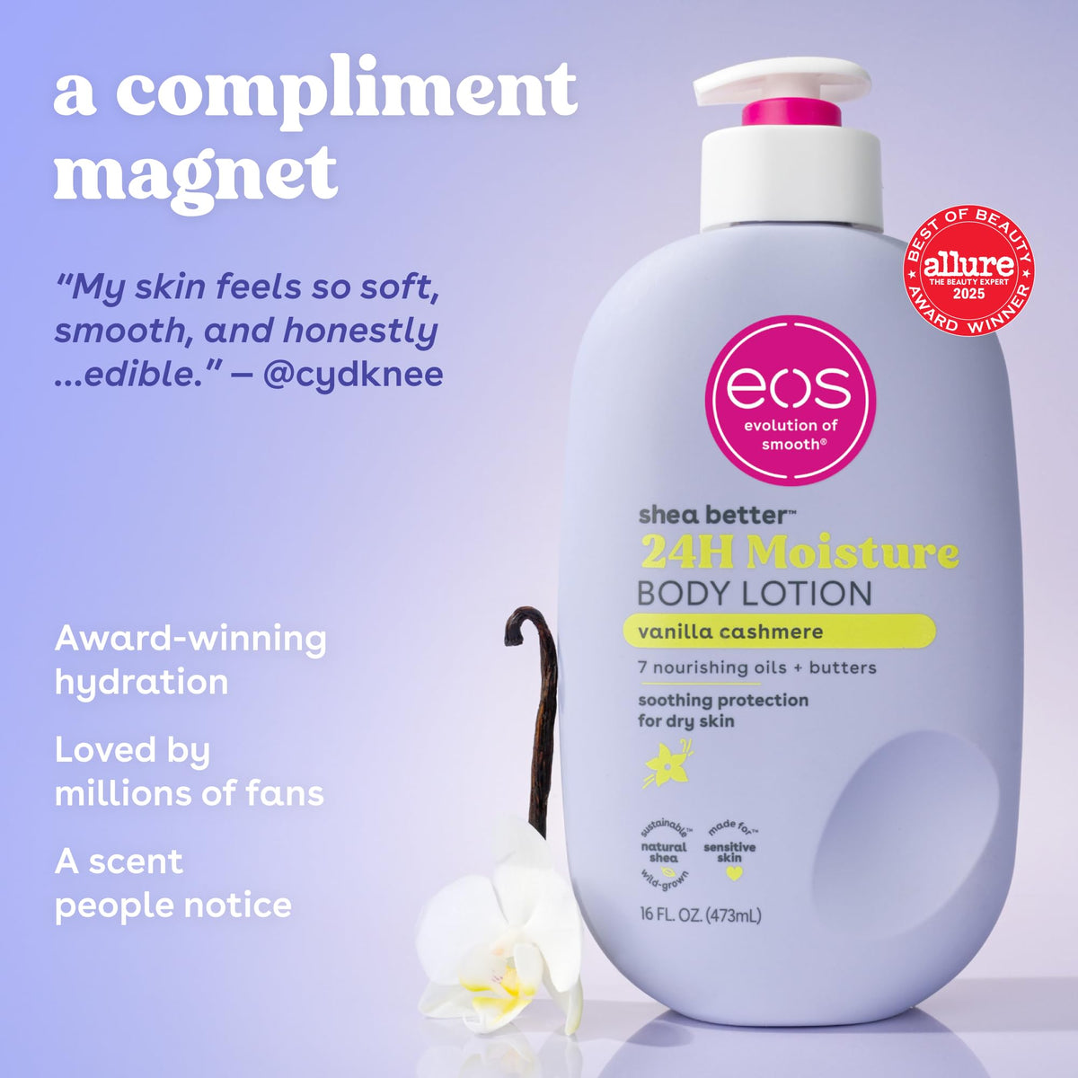 eos 24H Moisture Travel Body Lotion- Vanilla Cashmere, Travel Size Essential, Toiletries, Mini Body Lotion For Dry Skin, 2.5 fl oz - FENGGESTORE20