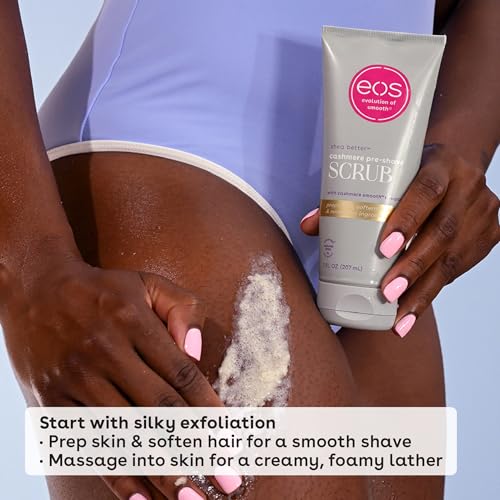 eos Cashmere Skin Collection Pre-Shave Scrub- Vanilla Cashmere, Exfoliating Body Scrub, Vanilla Body Scrub, Hydrating, Shea Sugar, 7 fl oz - FENGGESTORE20