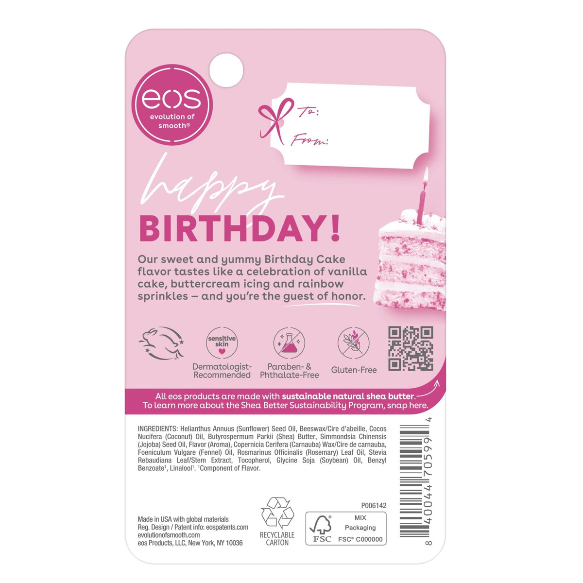 eos Natural Shea Lip Balm- Birthday Cake, eos lip balm, All-Day Moisture, Lip Care, Shea Butter, Moisturizing - FENGGESTORE20