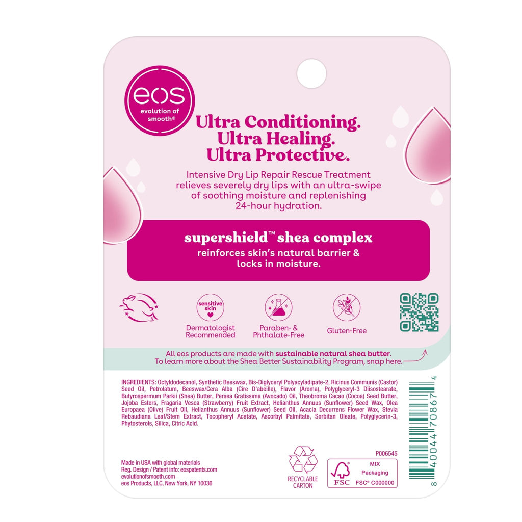 eos The Hero Lip Repair, Extra Dry Lip Treatment, 24HR Moisture, Natural Strawberry Extract, 0.35 fl oz, 2-Pack - FENGGESTORE20