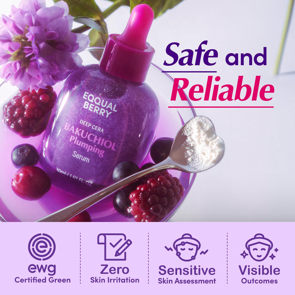 EQQUALBERRY Bakuchiol Plumping Face Serum - Retinol Natural Alternative for Sensitive Skin, with Niacinamide & Hyaluronic Acid - FENGGESTORE20
